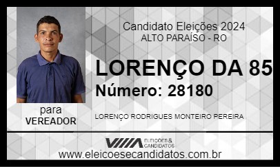 Candidato LORENÇO MONTEIRO DA 85 2024 - ALTO PARAÍSO - Eleições