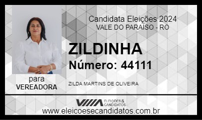 Candidato ZILDINHA 2024 - VALE DO PARAÍSO - Eleições