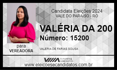 Candidato VALÉRIA DA 200 2024 - VALE DO PARAÍSO - Eleições