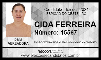 Candidato CIDA FERREIRA 2024 - ESPIGÃO DO OESTE - Eleições