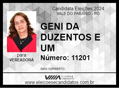 Candidato GENI DA DUZENTOS E UM 2024 - VALE DO PARAÍSO - Eleições