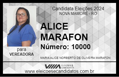 Candidato ALICE MARAFON 2024 - NOVA MAMORÉ - Eleições