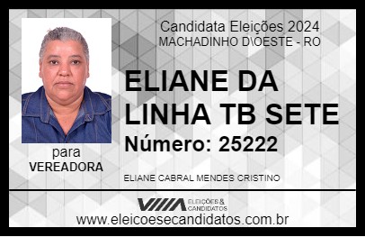 Candidato ELIANE DA LINHA TB SETE 2024 - MACHADINHO D\OESTE - Eleições