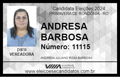 Candidato ANDRESA BARBOSA 2024 - PRIMAVERA DE RONDÔNIA - Eleições