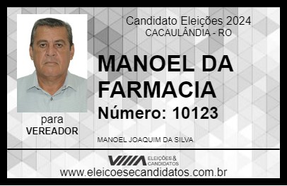 Candidato MANOEL DA FARMACIA 2024 - CACAULÂNDIA - Eleições