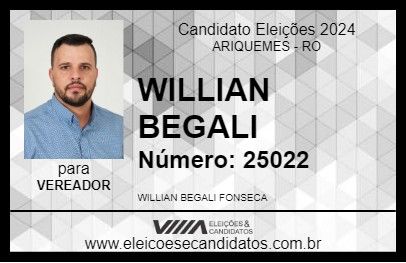 Candidato WILLIAN BEGALI 2024 - ARIQUEMES - Eleições