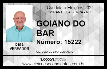 Candidato GOIANO DO BAR 2024 - MIRANTE DA SERRA - Eleições