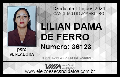 Candidato LILIAN PROJETO DAMA DE FERRO 2024 - CANDEIAS DO JAMARI - Eleições