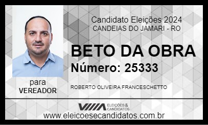 Candidato BETO DA OBRA 2024 - CANDEIAS DO JAMARI - Eleições