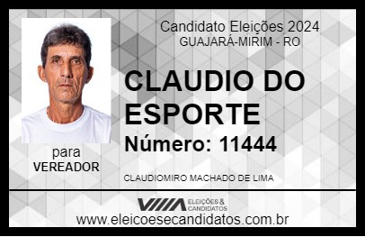 Candidato CLAUDIO DO ESPORTE 2024 - GUAJARÁ-MIRIM - Eleições