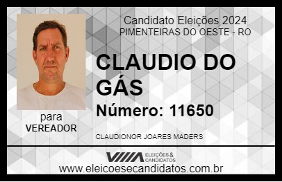 Candidato CLAUDIO DO GÁS 2024 - PIMENTEIRAS DO OESTE - Eleições