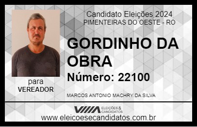 Candidato GORDINHO DA OBRA 2024 - PIMENTEIRAS DO OESTE - Eleições