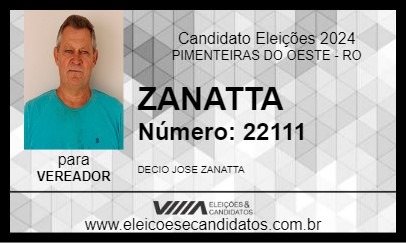 Candidato ZANATTA 2024 - PIMENTEIRAS DO OESTE - Eleições