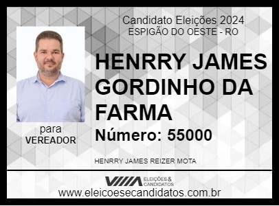 Candidato HENRRY JAMES GORDINHO DA FARMA 2024 - ESPIGÃO DO OESTE - Eleições