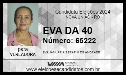 Candidato EVA DA 40 2024 - NOVA UNIÃO - Eleições