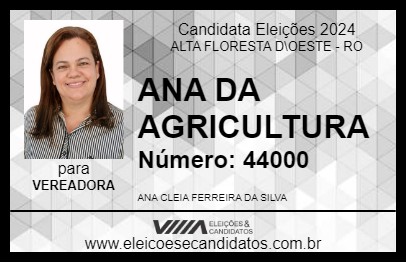 Candidato ANA DA AGRICULTURA 2024 - ALTA FLORESTA D\OESTE - Eleições