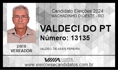 Candidato VALDECI DO PT 2024 - MACHADINHO D\OESTE - Eleições