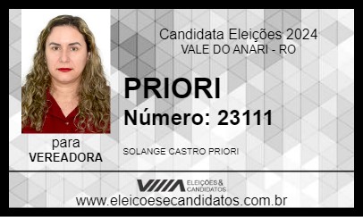 Candidato SOLANGE PRIORI 2024 - VALE DO ANARI - Eleições