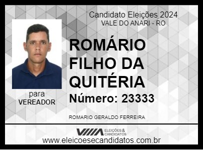 Candidato ROMÁRIO FILHO DA QUITÉRIA 2024 - VALE DO ANARI - Eleições