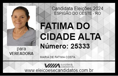 Candidato FATIMA DO CIDADE ALTA 2024 - ESPIGÃO DO OESTE - Eleições