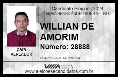 Candidato WILLIAN DE AMORIM 2024 - NOVA BRASILÂNDIA D\OESTE - Eleições