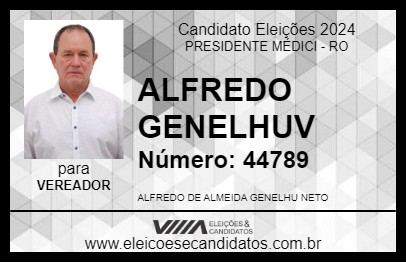 Candidato ALFREDO GENELHU 2024 - PRESIDENTE MÉDICI - Eleições