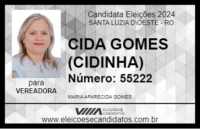 Candidato CIDA GOMES (CIDINHA) 2024 - SANTA LUZIA D\OESTE - Eleições