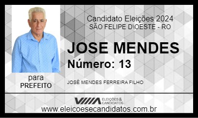 Candidato JOSE MENDES 2024 - SÃO FELIPE D\OESTE - Eleições