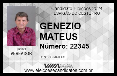 Candidato GENEZIO MATEUS  2024 - ESPIGÃO DO OESTE - Eleições