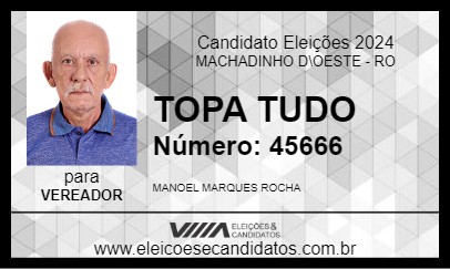 Candidato TOPA TUDO 2024 - MACHADINHO D\OESTE - Eleições