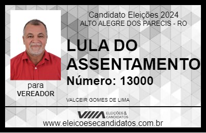 Candidato LULA DO ASSENTAMENTO 2024 - ALTO ALEGRE DOS PARECIS - Eleições