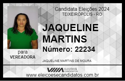 Candidato JAQUELINE MARTINS 2024 - TEIXEIRÓPOLIS - Eleições