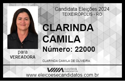 Candidato CLARINDA CAMILA 2024 - TEIXEIRÓPOLIS - Eleições