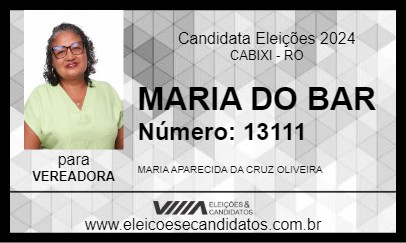 Candidato MARIA DO BAR 2024 - CABIXI - Eleições