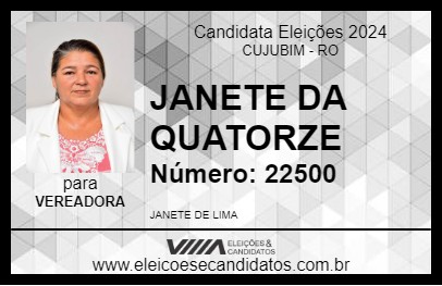 Candidato JANETE DA QUATORZE 2024 - CUJUBIM - Eleições