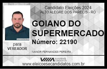 Candidato GOIANO DO SUPERMERCADO 2024 - ALTO ALEGRE DOS PARECIS - Eleições