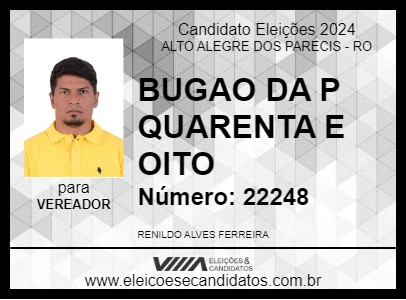 Candidato BUGAO DA P QUARENTA E OITO 2024 - ALTO ALEGRE DOS PARECIS - Eleições