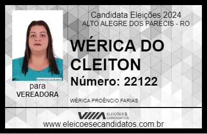 Candidato WÉRICA DO CLEITON 2024 - ALTO ALEGRE DOS PARECIS - Eleições