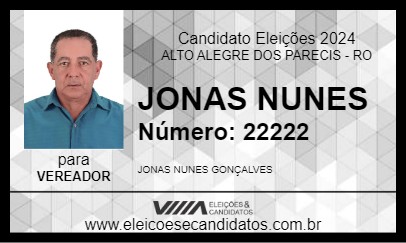 Candidato JONAS NUNES 2024 - ALTO ALEGRE DOS PARECIS - Eleições