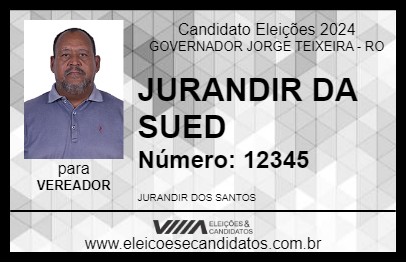 Candidato JURANDIR DA SUED 2024 - GOVERNADOR JORGE TEIXEIRA - Eleições