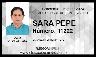 Candidato SARA PEPE 2024 - ALTO ALEGRE DOS PARECIS - Eleições