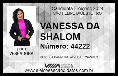 Candidato VANESSA DA SHALOM 2024 - SÃO FELIPE D\OESTE - Eleições