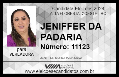 Candidato JENIFFER DA PADARIA 2024 - ALTA FLORESTA D\OESTE - Eleições