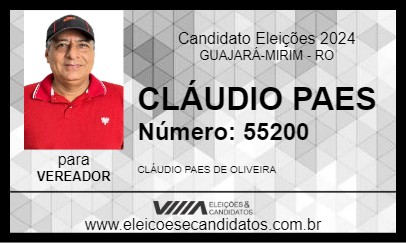 Candidato CLÁUDIO PAES 2024 - GUAJARÁ-MIRIM - Eleições