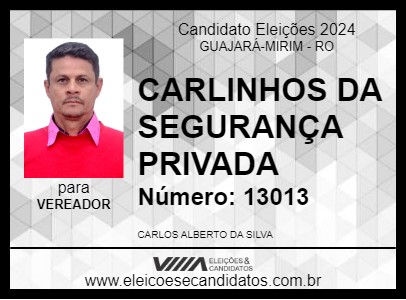 Candidato CARLINHOS DA SEGURANÇA PRIVADA 2024 - GUAJARÁ-MIRIM - Eleições