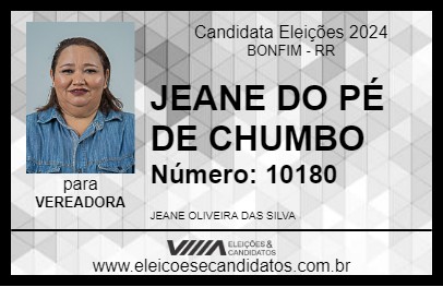 Candidato JEANE DO PÉ DE CHUMBO 2024 - BONFIM - Eleições