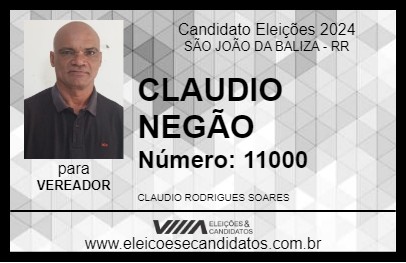 Candidato CLAUDIO NEGÃO 2024 - SÃO JOÃO DA BALIZA - Eleições