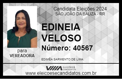 Candidato EDINEIA VELOSO 2024 - SÃO JOÃO DA BALIZA - Eleições