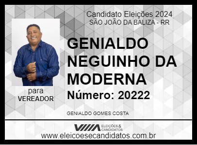 Candidato GENIALDO NEGUINHO DA MODERNA 2024 - SÃO JOÃO DA BALIZA - Eleições