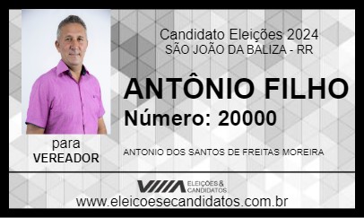 Candidato ANTÔNIO FILHO 2024 - SÃO JOÃO DA BALIZA - Eleições